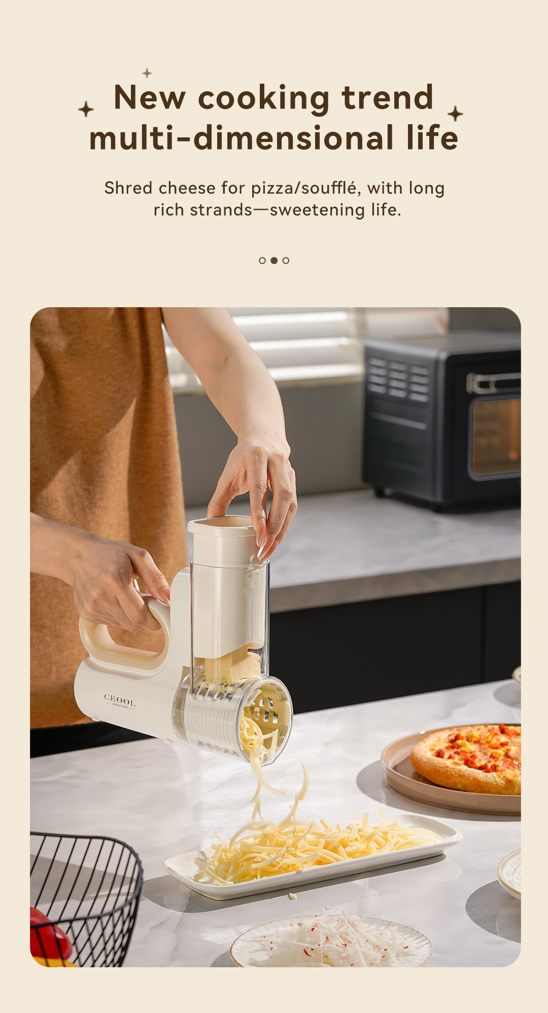CEOOL QC301 handheld vegetable cutter shred cheese for pizza, multi-functional electric food chopper, OEM ODM