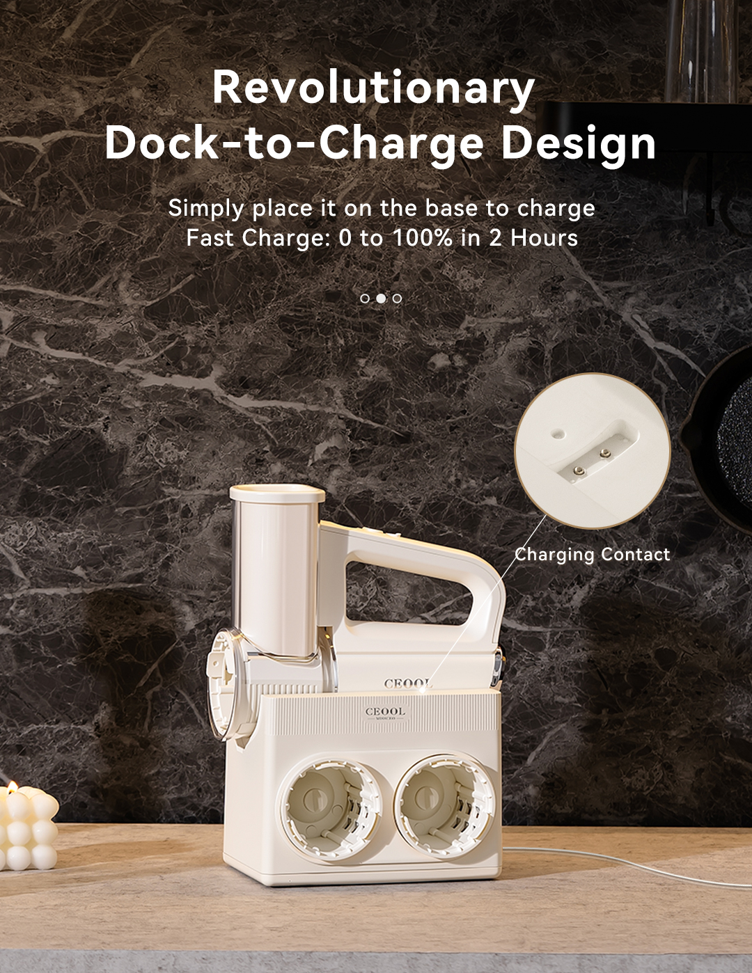Ceool cordless vegetable chopper dock charging design, 2 hours full charge