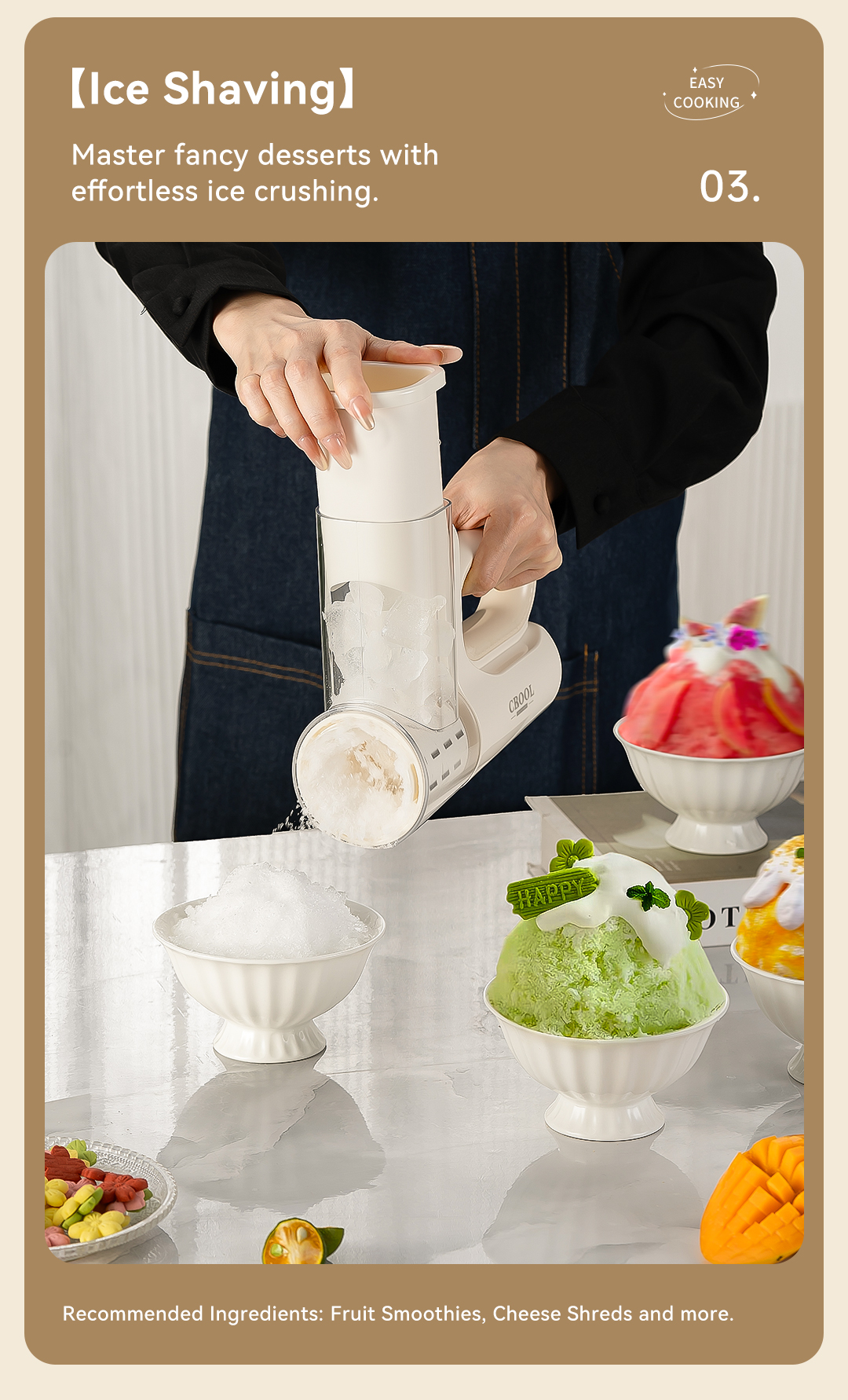 CEOOL QC301 ice shaving function, crush ice for desserts, smoothies and cold treats, OEM ODM