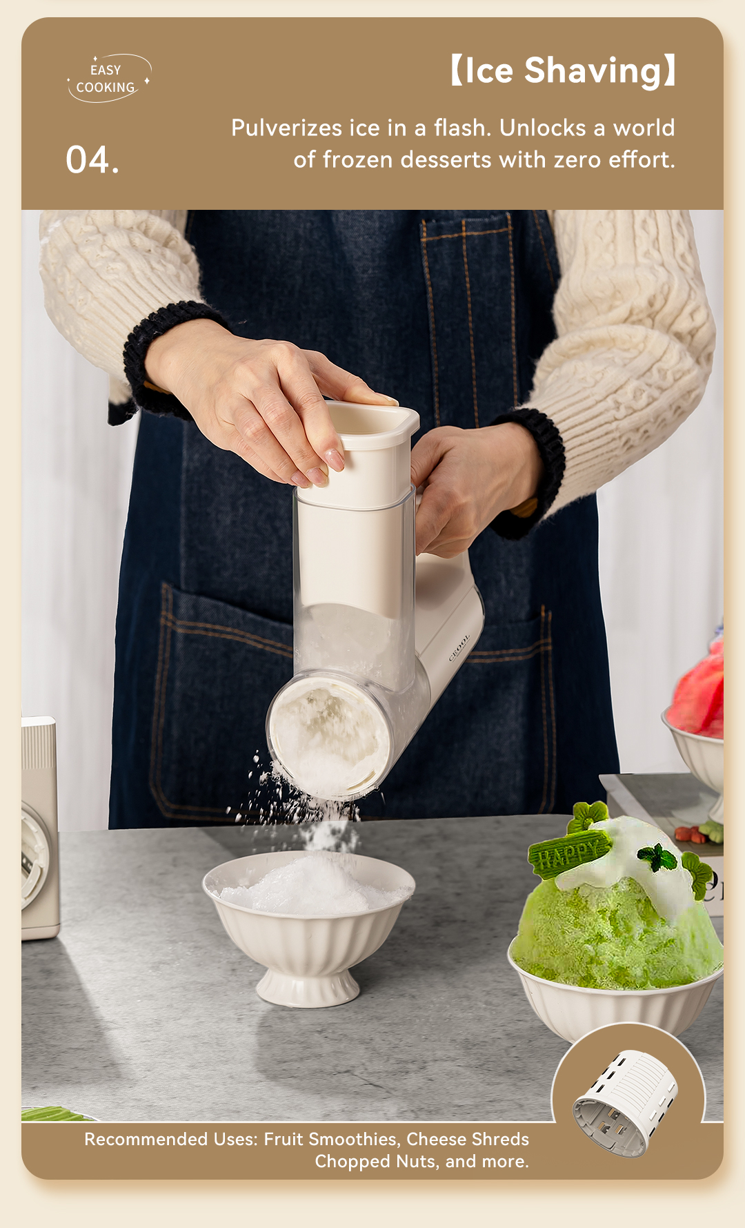 CEOOL QC303D Wireless Vegetable Chopper Ice Shaving Blade for Shaved Ice and Frozen Desserts