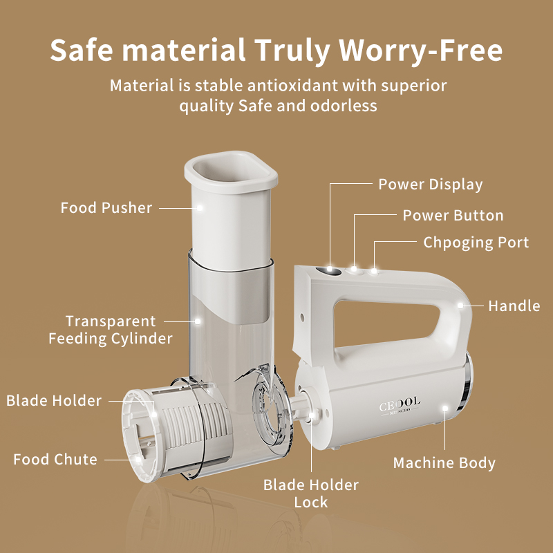 CEOOL QC303D Cordless Vegetable Chopper Structure Diagram, Food Safe Material