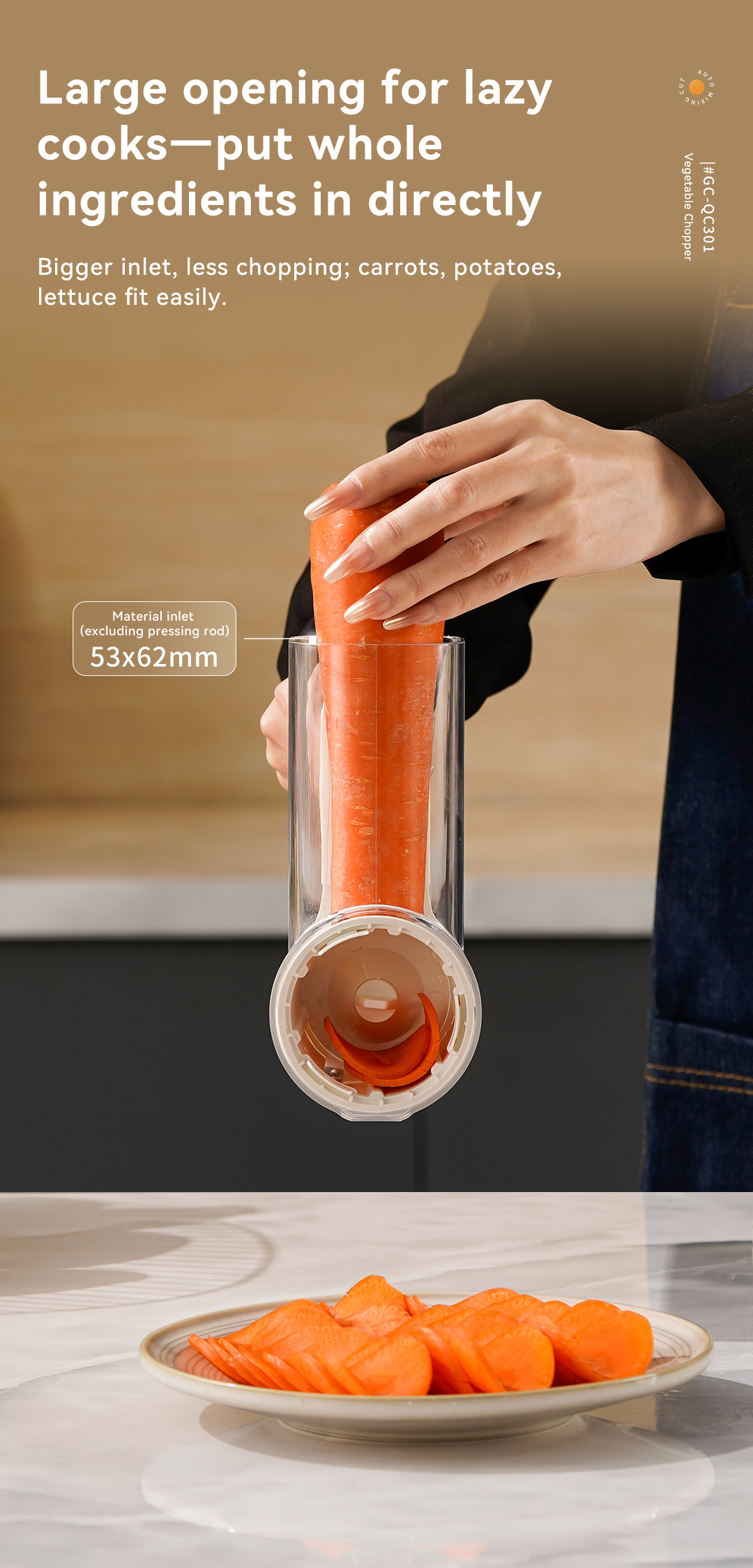 CEOOL QC301 electric vegetable chopper large feed inlet, put whole carrot potato directly, OEM ODM
