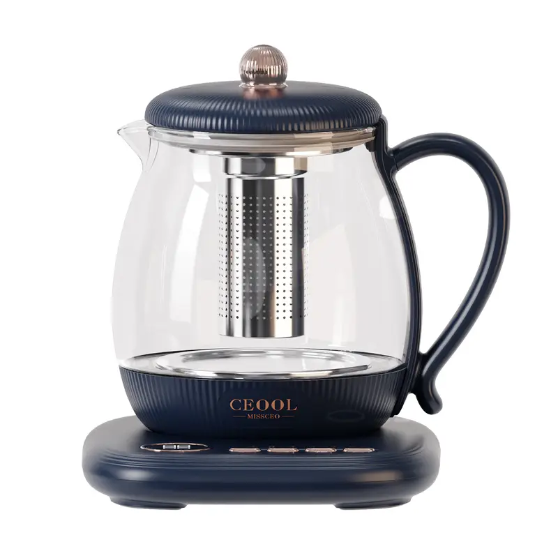 CEOOL GC-674 深海军蓝养生壶，800ml 玻璃电热水壶，带 SUS304 滤网，家用草本茶壶