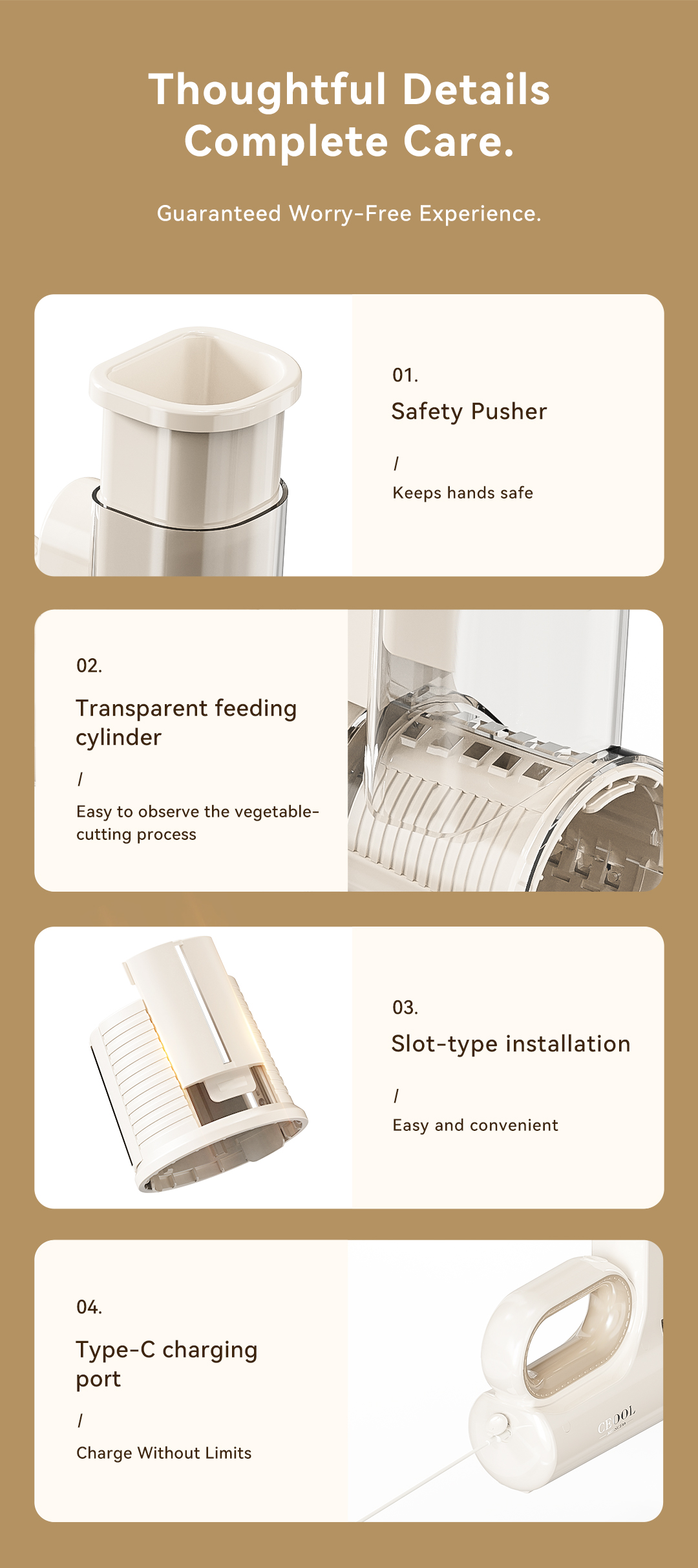 CEOOL QC301 thoughtful details, safety pusher, transparent feeding cylinder, Type-C charging, OEM ODM