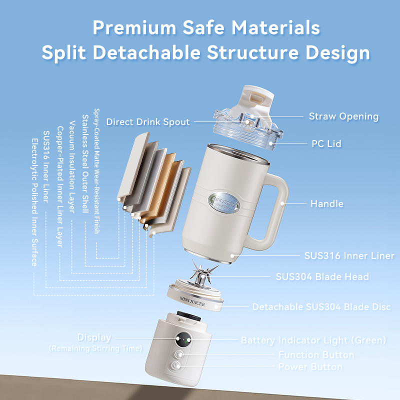 CEOOL FT833 Portable Juicer Split Detachable Structure, SUS316 Liner Safe Material
