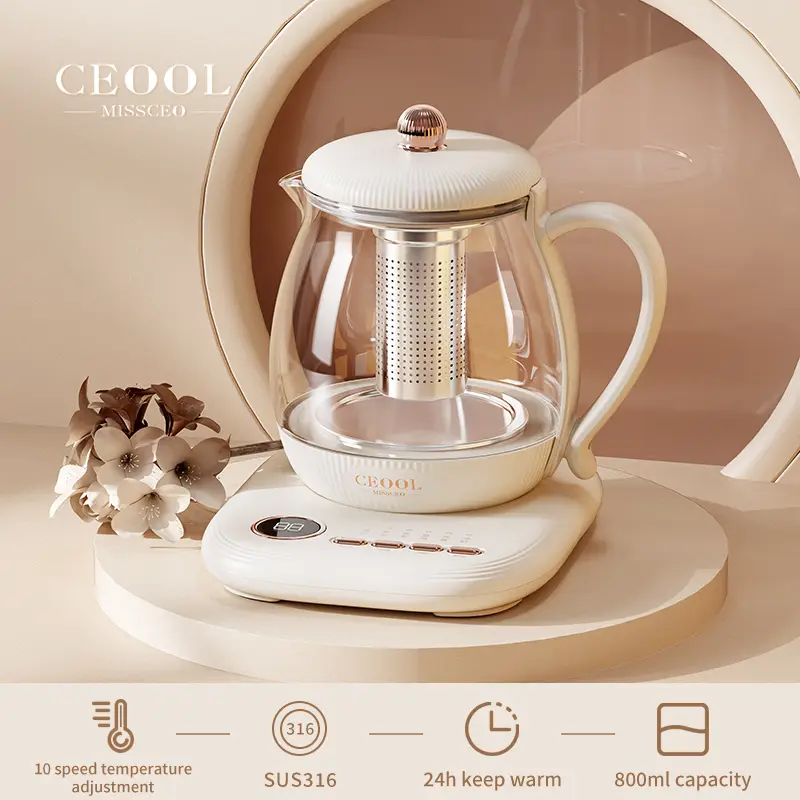 CEOOL GC-674 养生壶，800ml 玻璃电茶壶，SUS316加热盘，24小时保温与10档温控