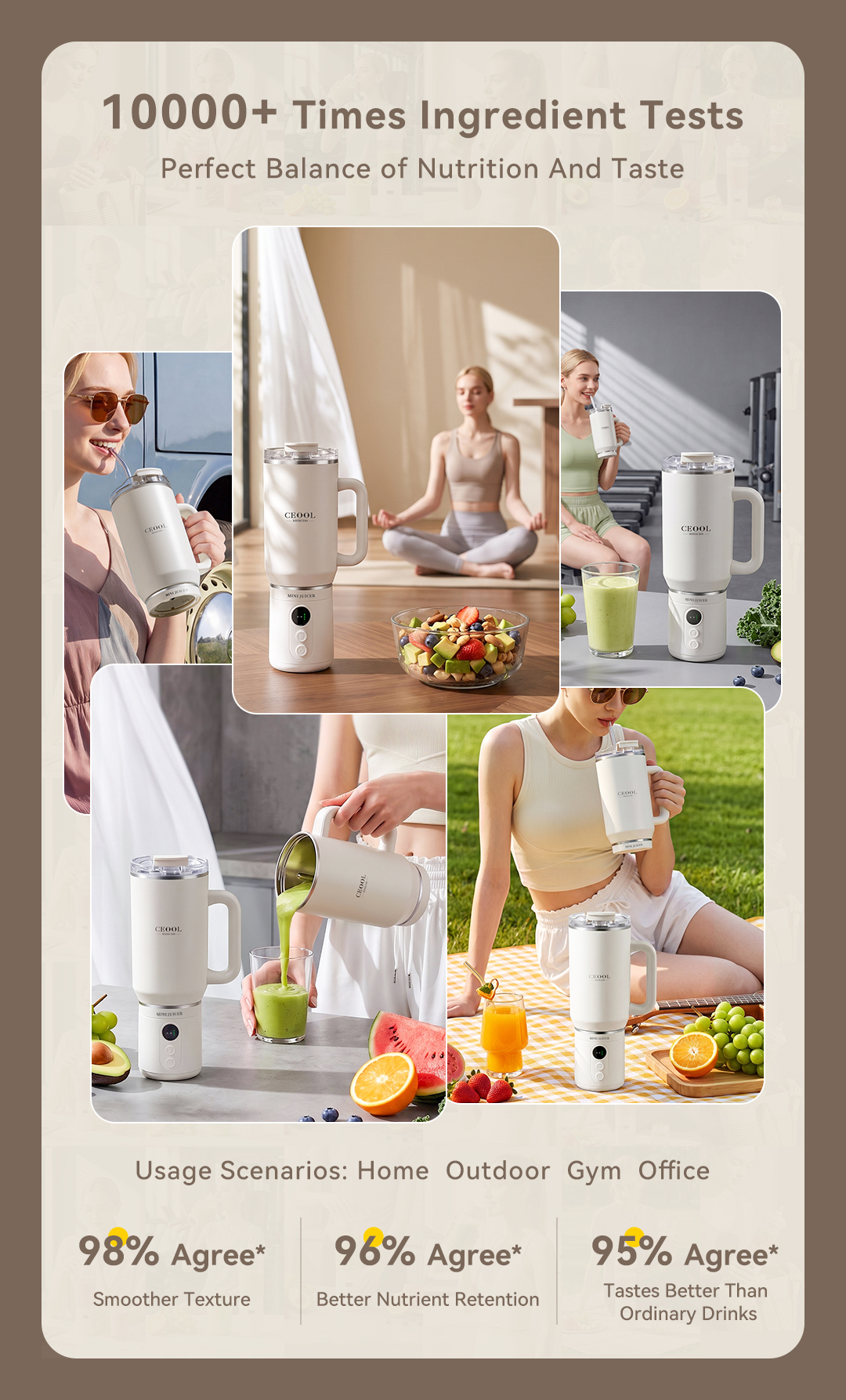CEOOL FT855 portable juicer blender multi-scene test, home outdoor gym office, OEM ODM