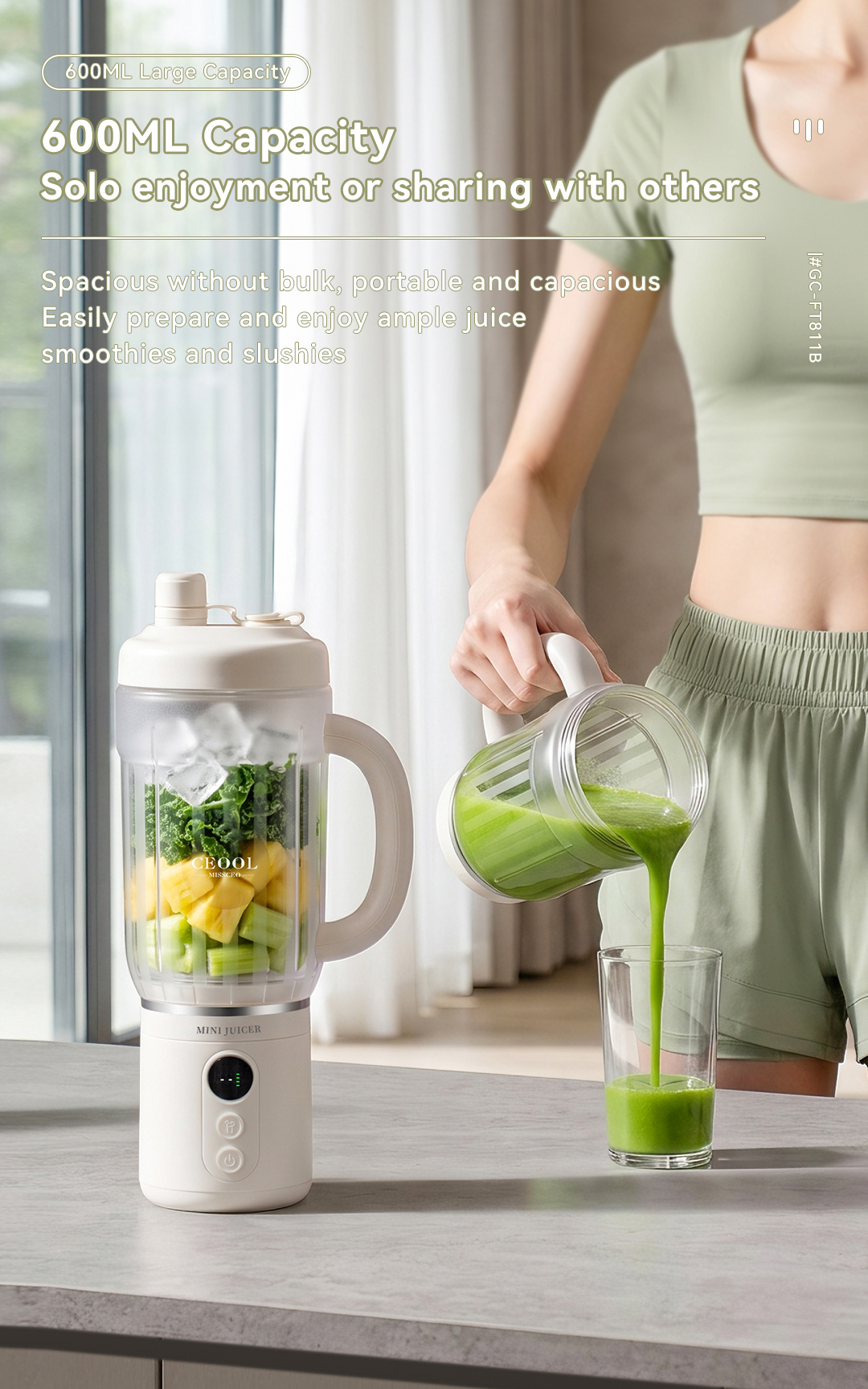 CEOOL FT811B 600ml 大容量便携榨汁杯,独享或分享,轻松制作顺滑果汁与冰沙,支持 OEM/ODM