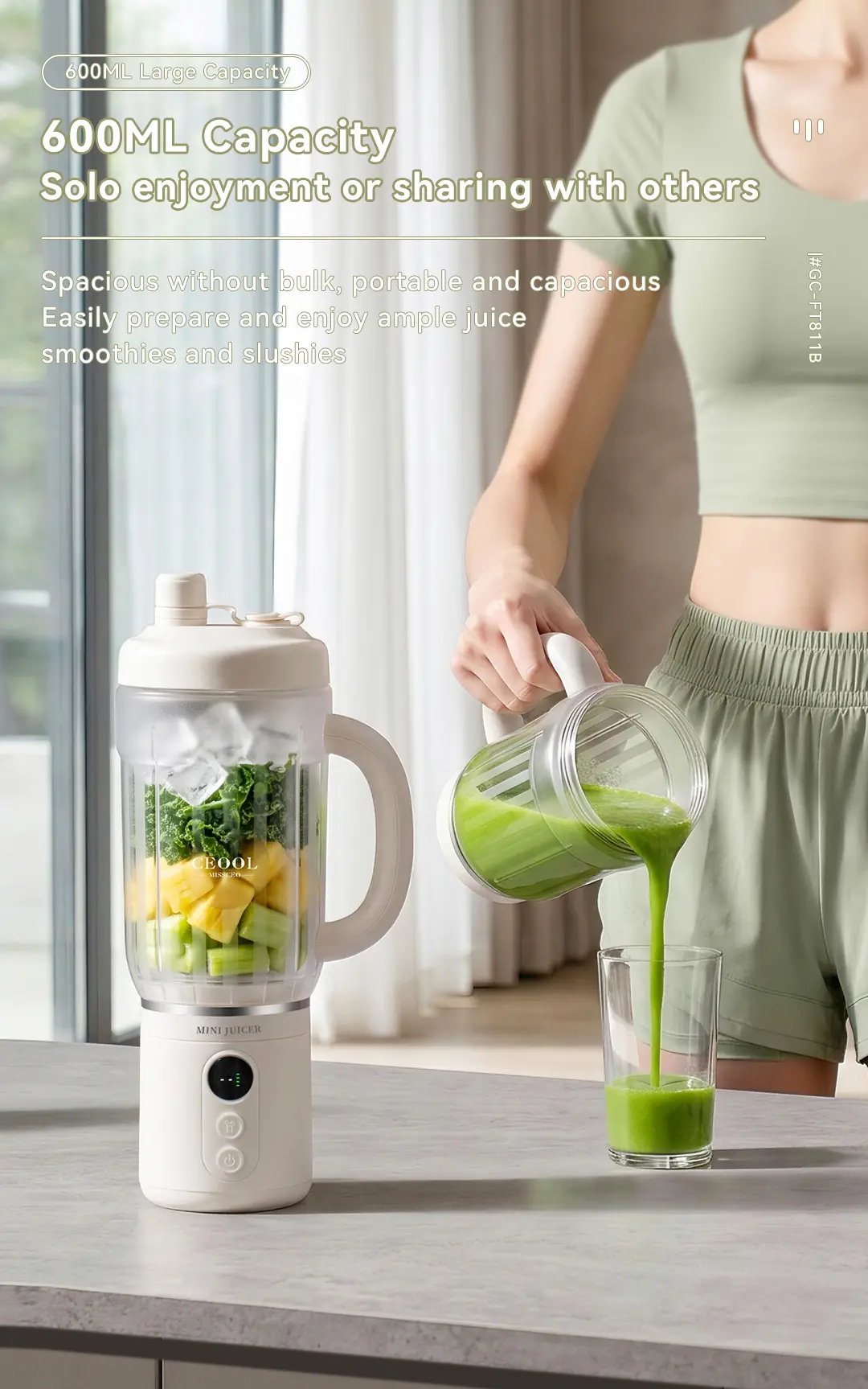 CEOOL FT811B 600ml 大容量便携榨汁杯,独享或分享,轻松制作顺滑果汁与冰沙,支持 OEM/ODM