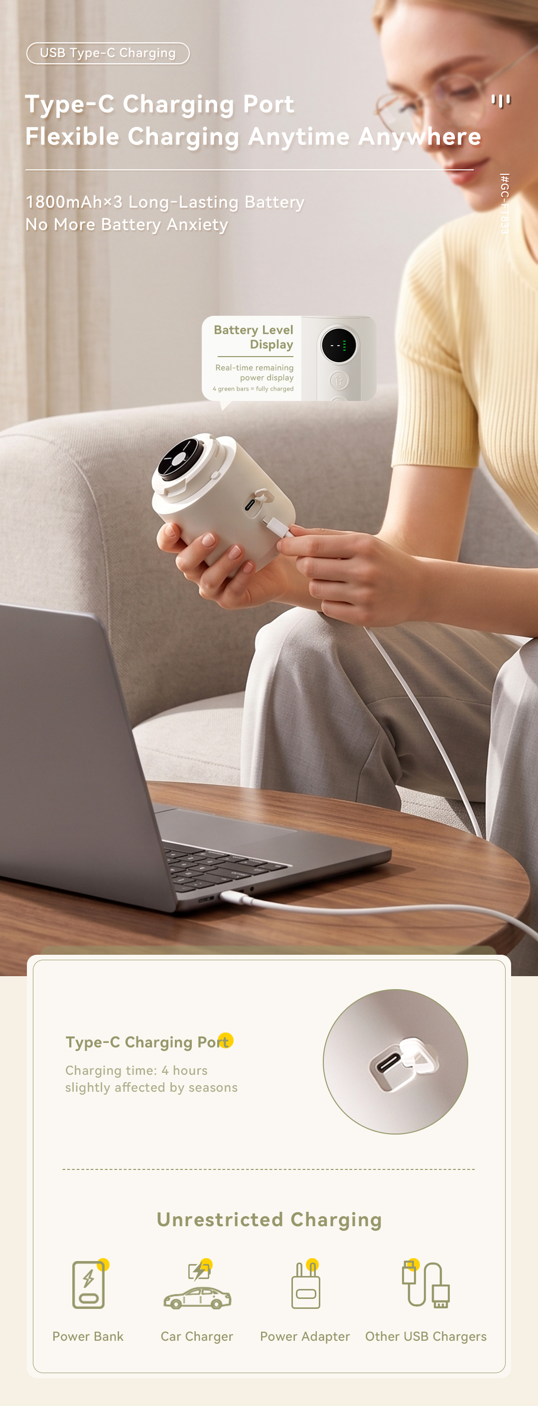 CEOOL FT833 portable juicer Type-C charging, rechargeable battery for anytime use, OEM ODM