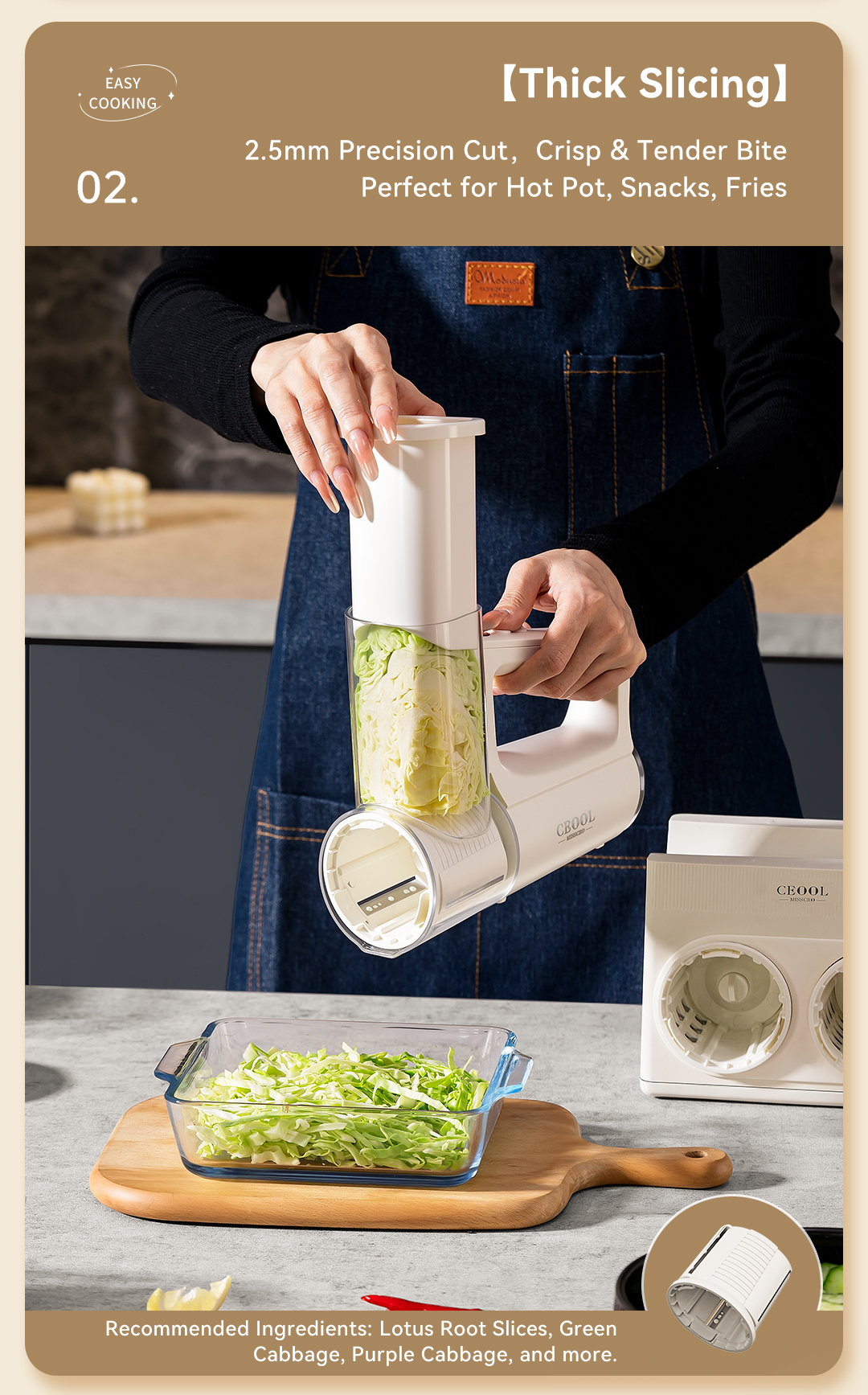 CEOOL QC303D Electric Vegetable Slicer 2.5mm Thick Slicing for Cabbage and Lotus Root