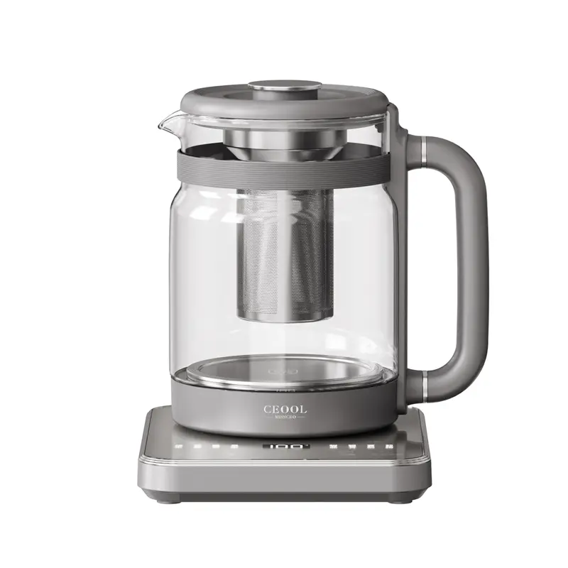 CEOOL BL007 灰色多功能电养生壶，1.5L 玻璃数字茶壶，带茶滤，支持 OEM/ODM