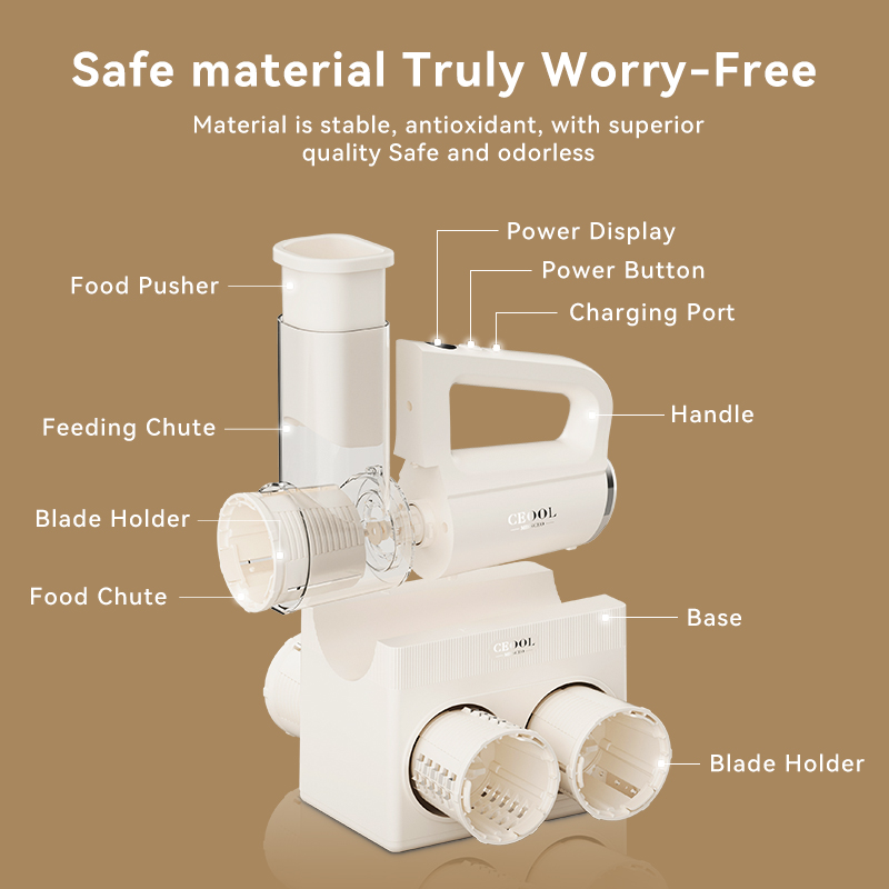 CEOOL QC303B Cordless Vegetable Chopper Structure Diagram, Food Safe Material