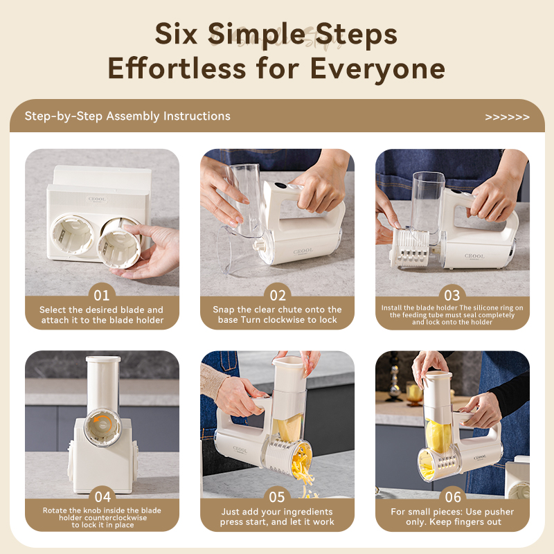 CEOOL QC303B 4-in-1 Vegetable Chopper Step-by-Step Assembly Guide