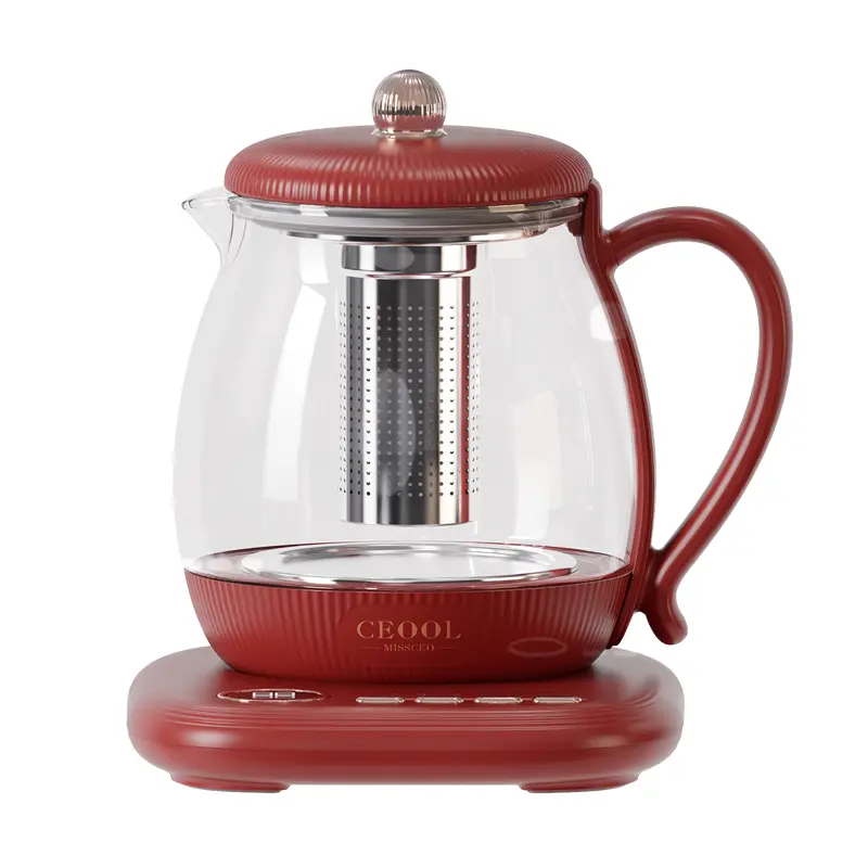 CEOOL GC-674 红色养生壶，800ml 玻璃电茶壶，配 SUS304 滤网，家用煮花茶器