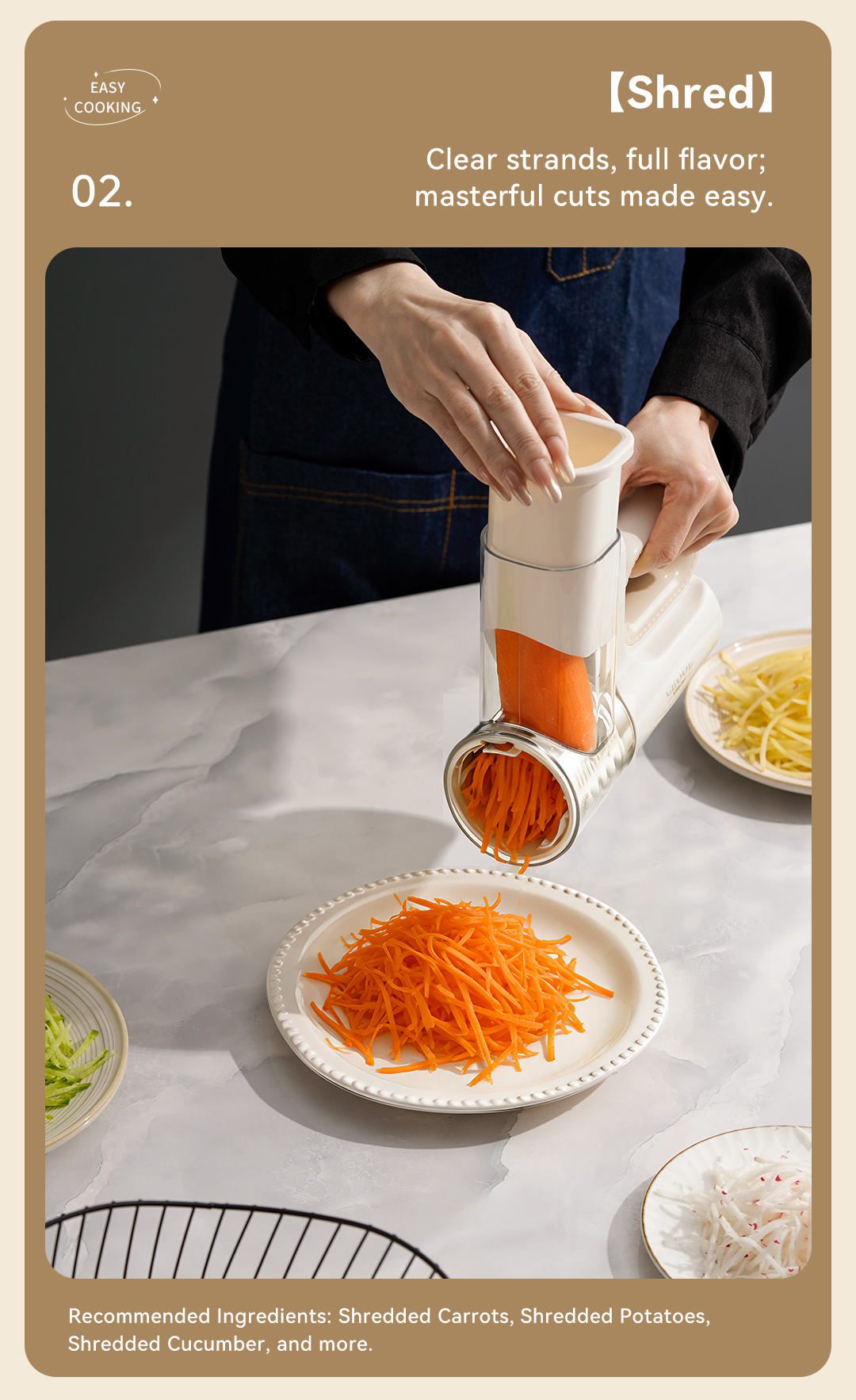 CEOOL QC301 vegetable cutter shredding function, fine shreds for carrot, potato and cucumber, OEM ODM