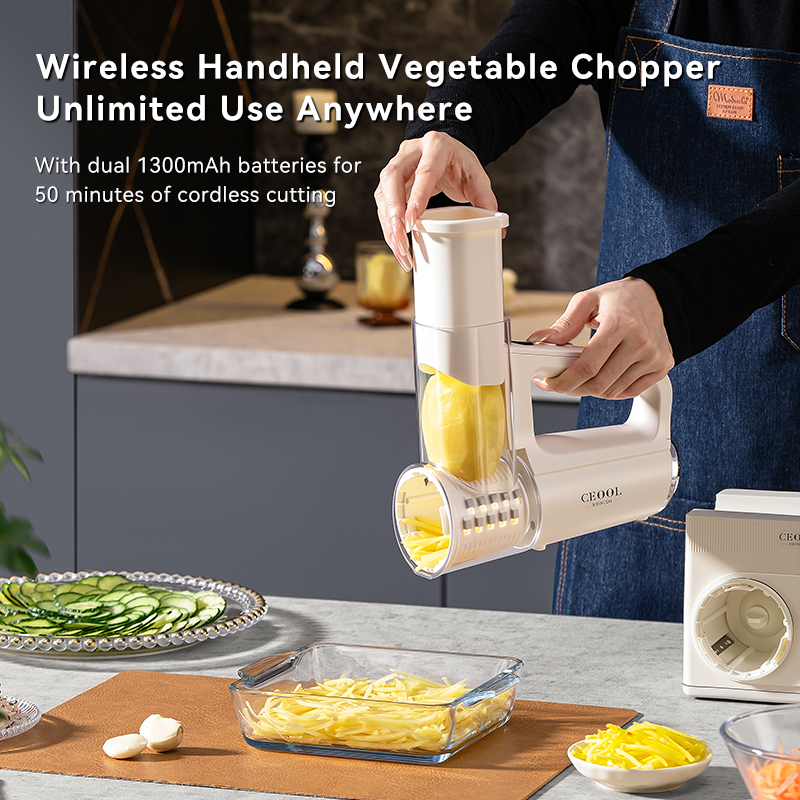 CEOOL QC303D Wireless Vegetable Chopper, USB Rechargeable Handheld Potato Shredder