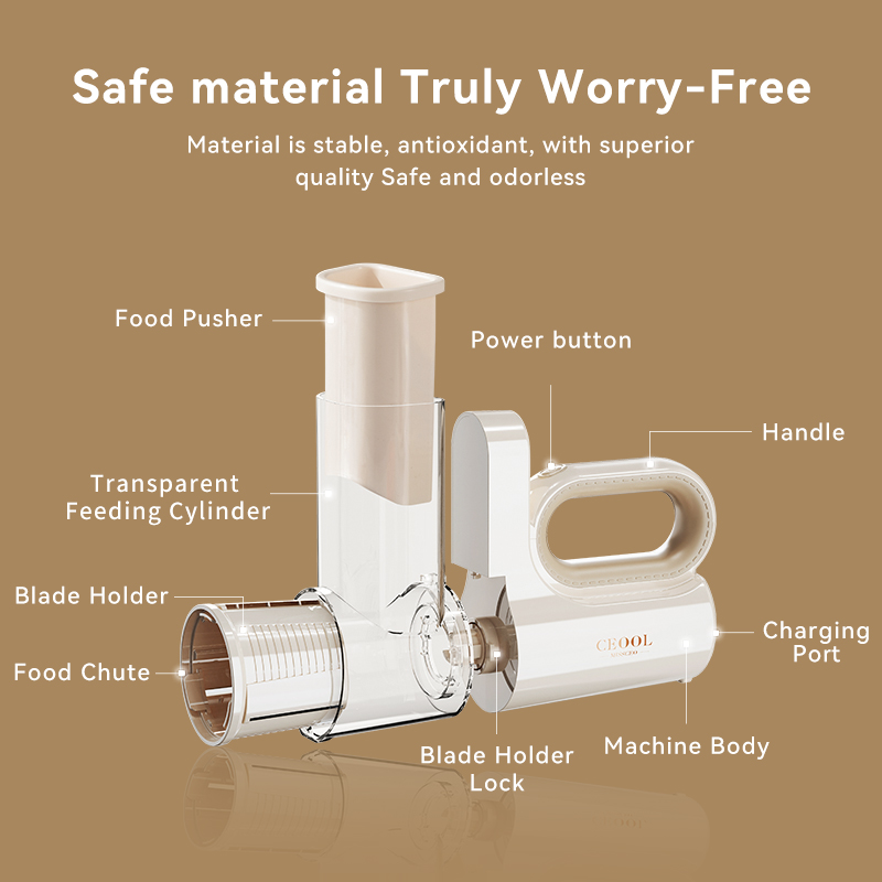 CEOOL QC301 Handheld Food Chopper, food grade material components diagram, stainless steel blade, OEM ODM manufacturer