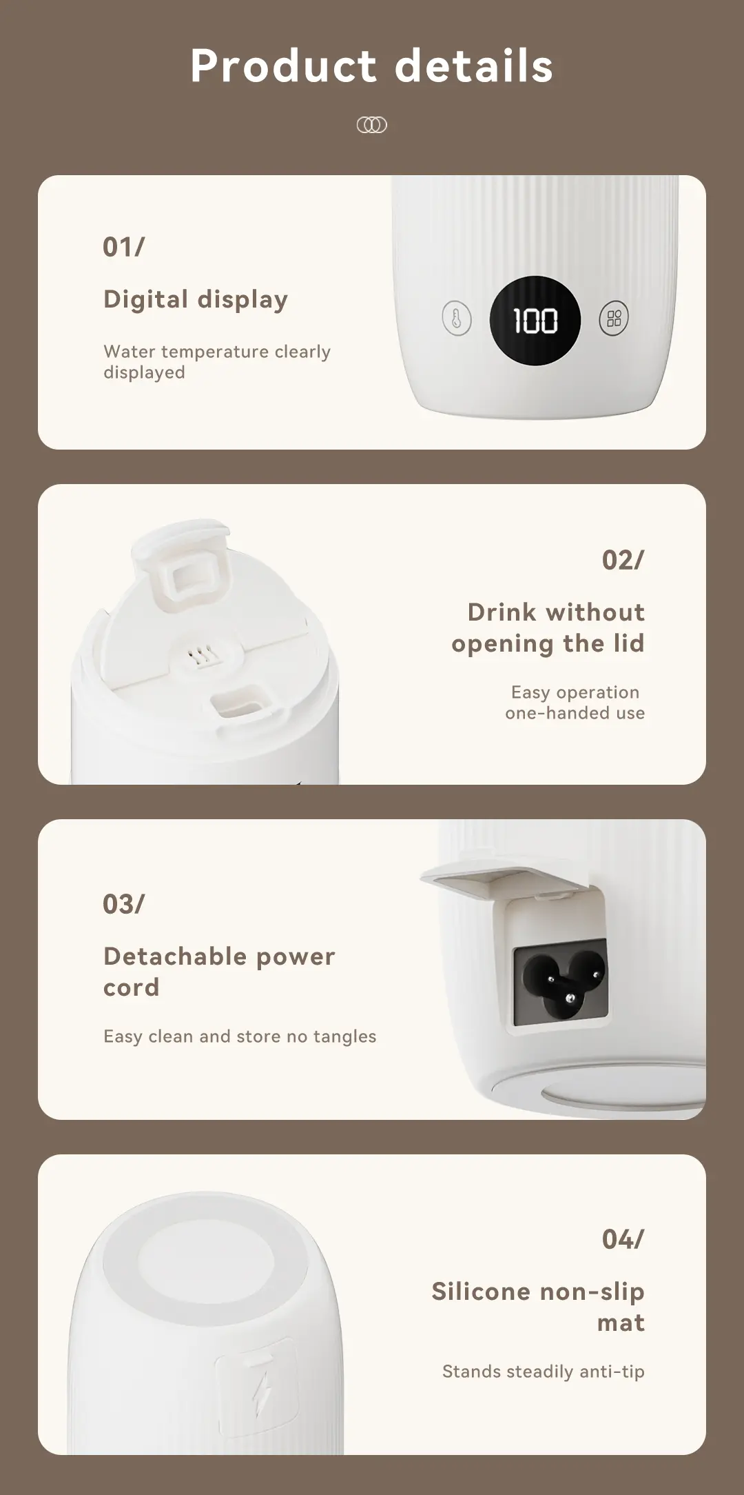 CEOOL CLS1501 portable boiling cup,product details,digital display,detachable cord,non-slip base,OEM ODM