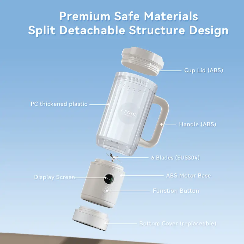 Exploded view of DP833B portable blender components