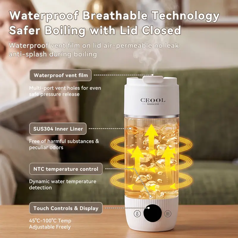 CEOOL CSL1501 portable electric heating cup,waterproof vent tech,NTC temperature control,SUS304 liner,OEM ODM