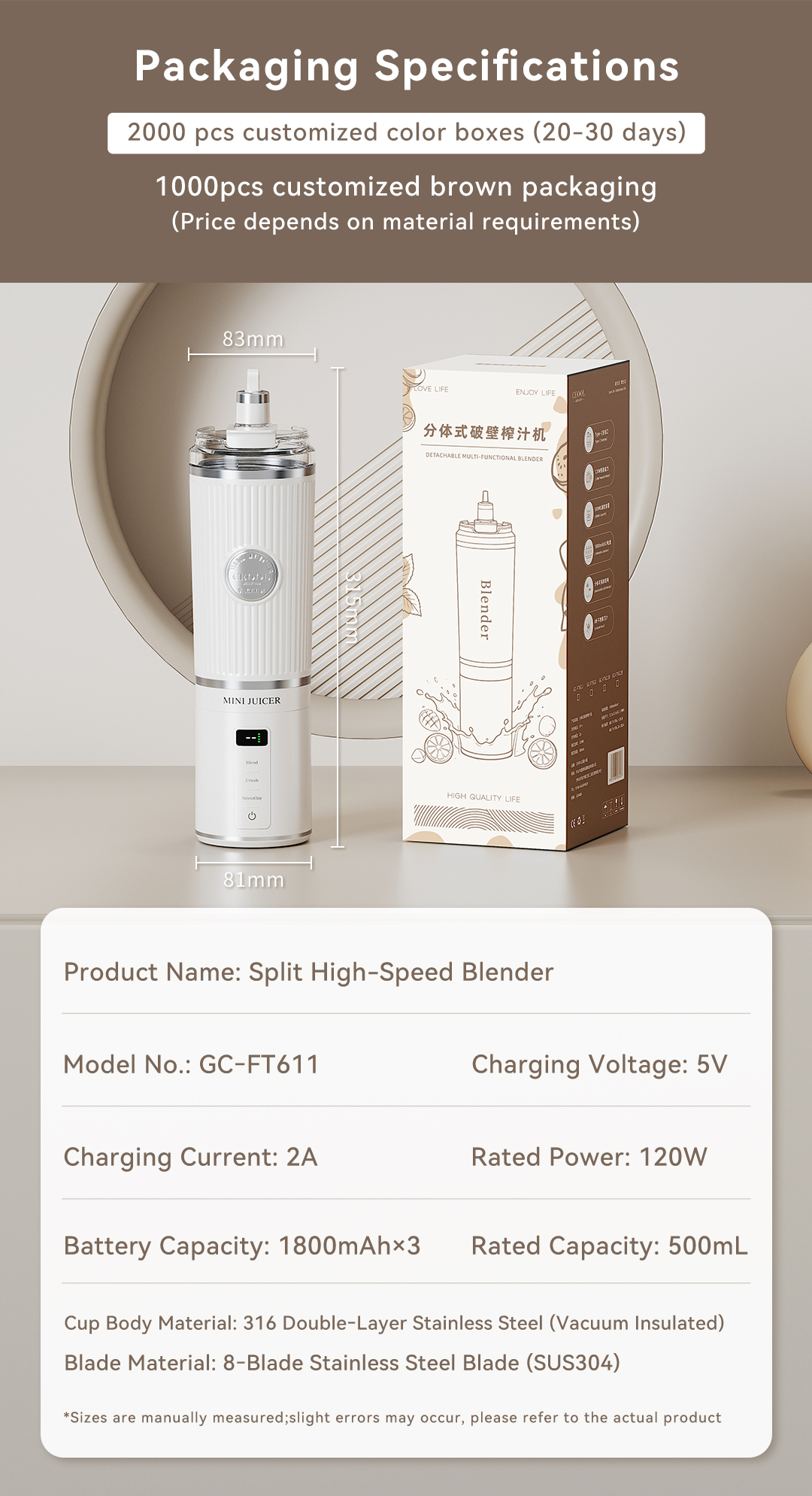 CEOOL GC-FT611 split high speed blender full specifications, dimension and packaging info, OEM ODM wholesale